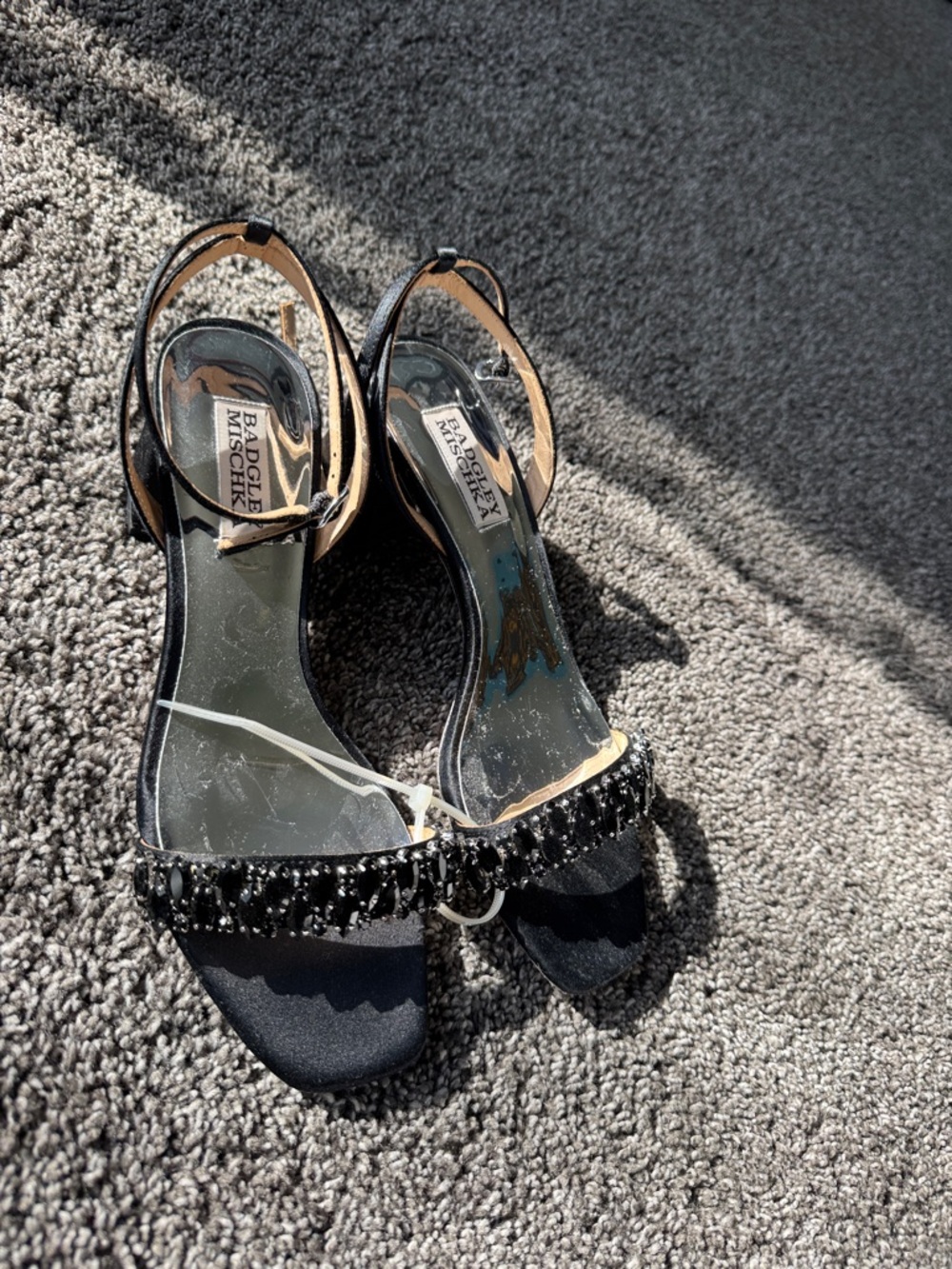 Badgley Mischka Black Beaded Slingback Heels